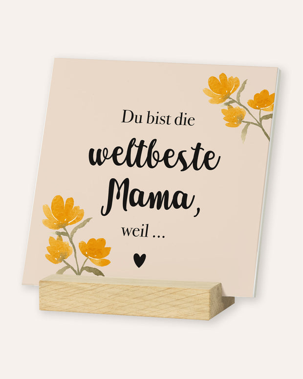 Weltbeste Mama - Karten im Holzaufsteller