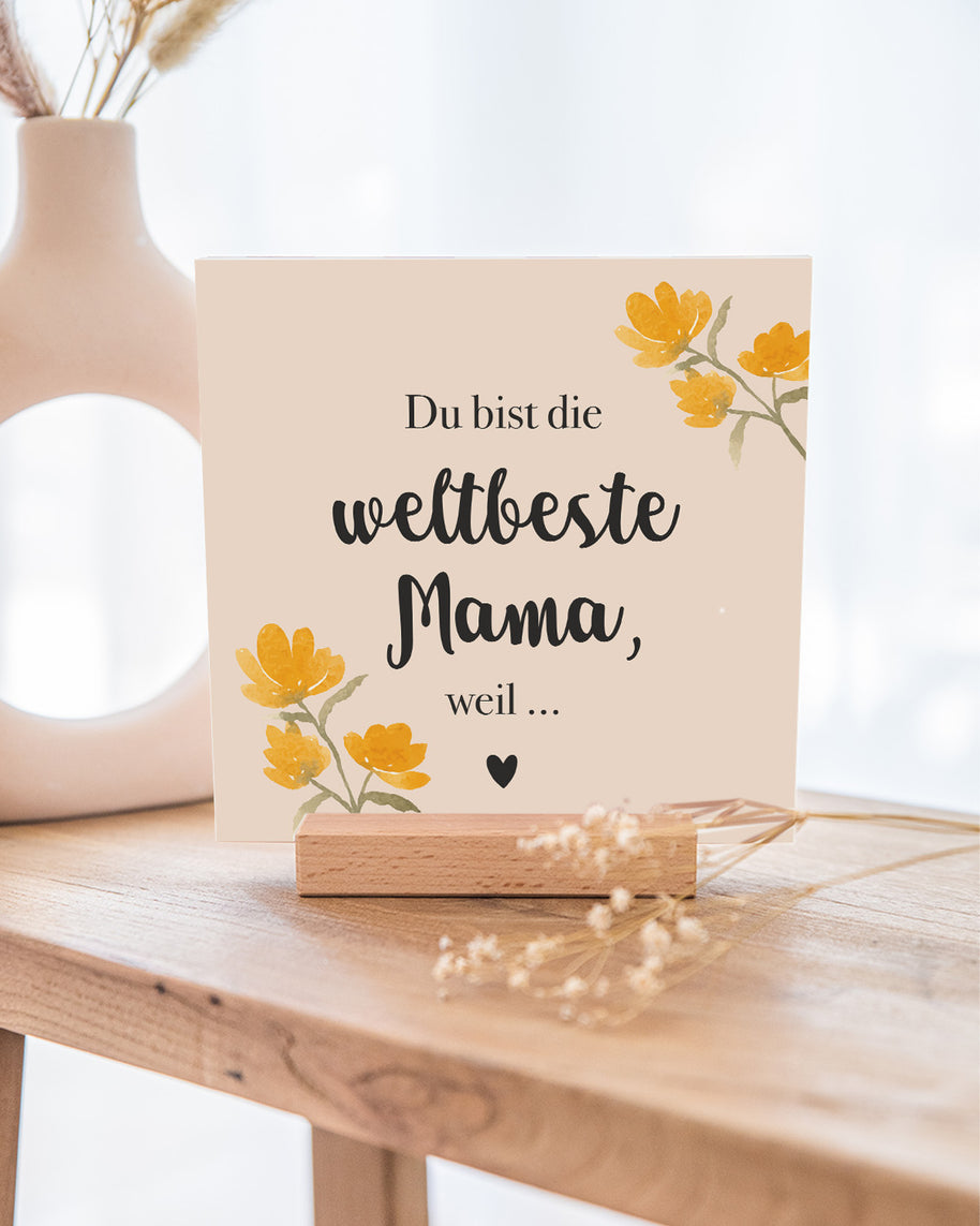 Weltbeste Mama - Karten im Holzaufsteller
