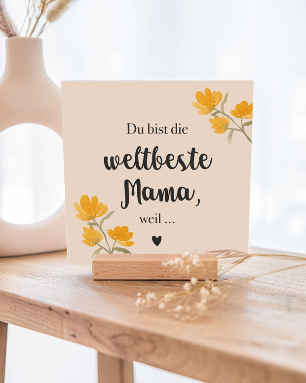 Weltbeste Mama - Karten im Holzaufsteller