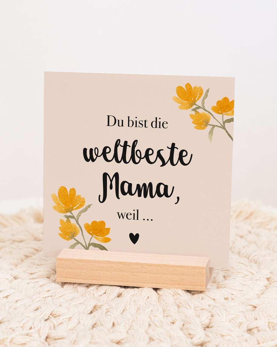 Weltbeste Mama - Karten im Holzaufsteller