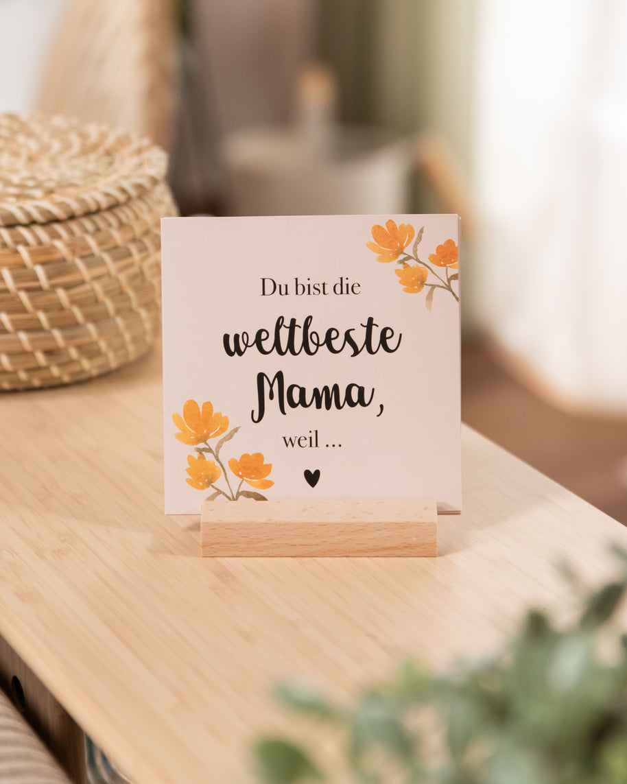 Weltbeste Mama - Karten im Holzaufsteller