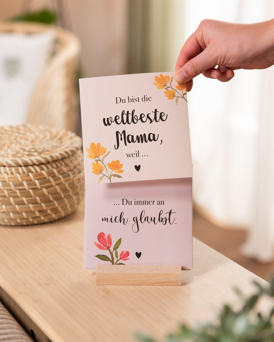 Weltbeste Mama - Karten im Holzaufsteller