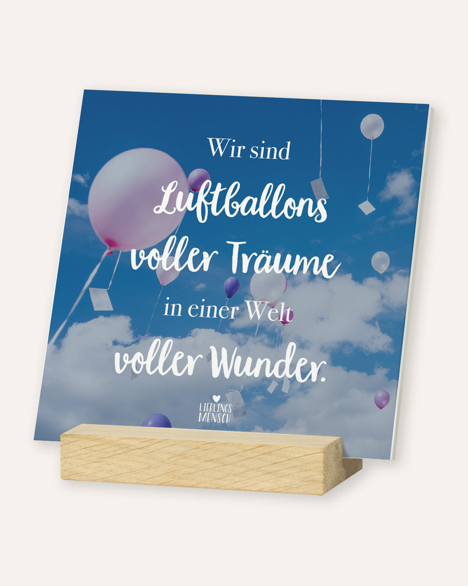 Luftballons voller Träume - Karten im Holzaufsteller