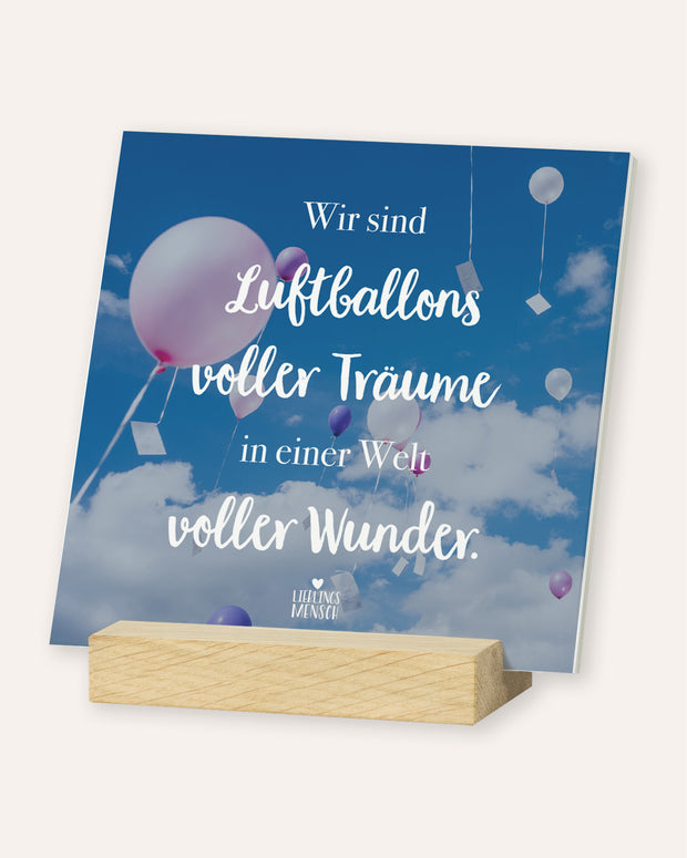 Luftballons voller Träume - Karten im Holzaufsteller