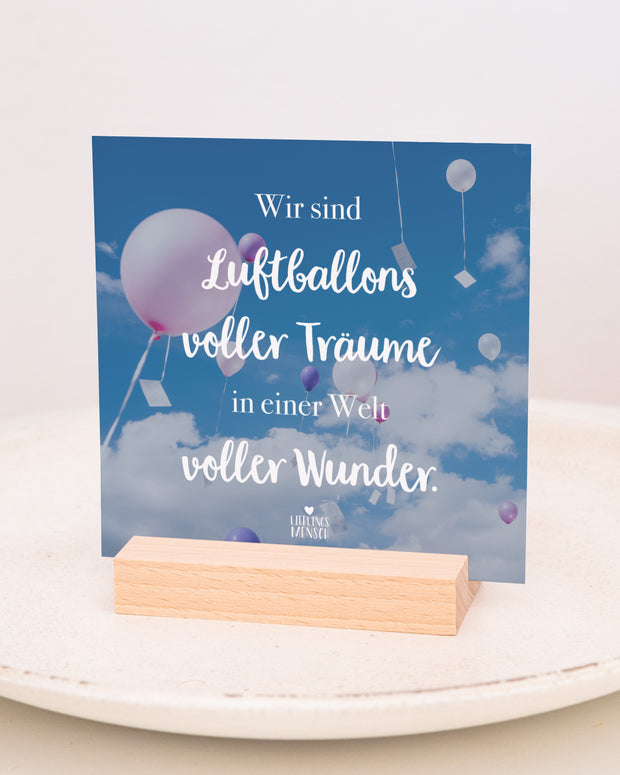 Luftballons voller Träume - Karten im Holzaufsteller