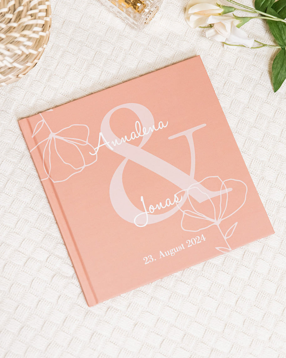 Gästebuch Hochzeit Aufdruck Blumen Beige