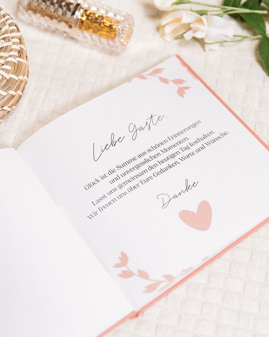 Gästebuch Hochzeit Aufdruck Blumen Beige