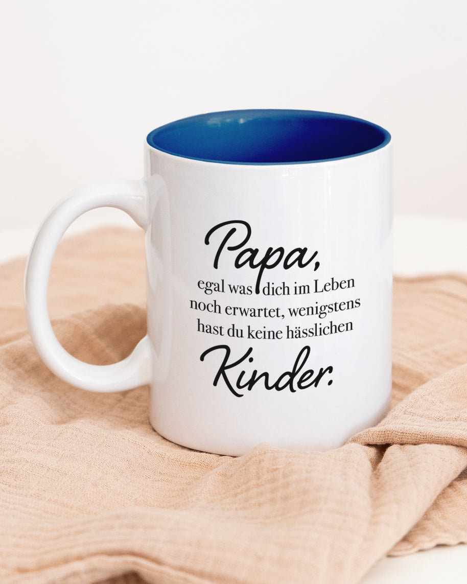 Tasse Weiß Innen Blau Papa keine hässlichen Kinder Geschenk Papa