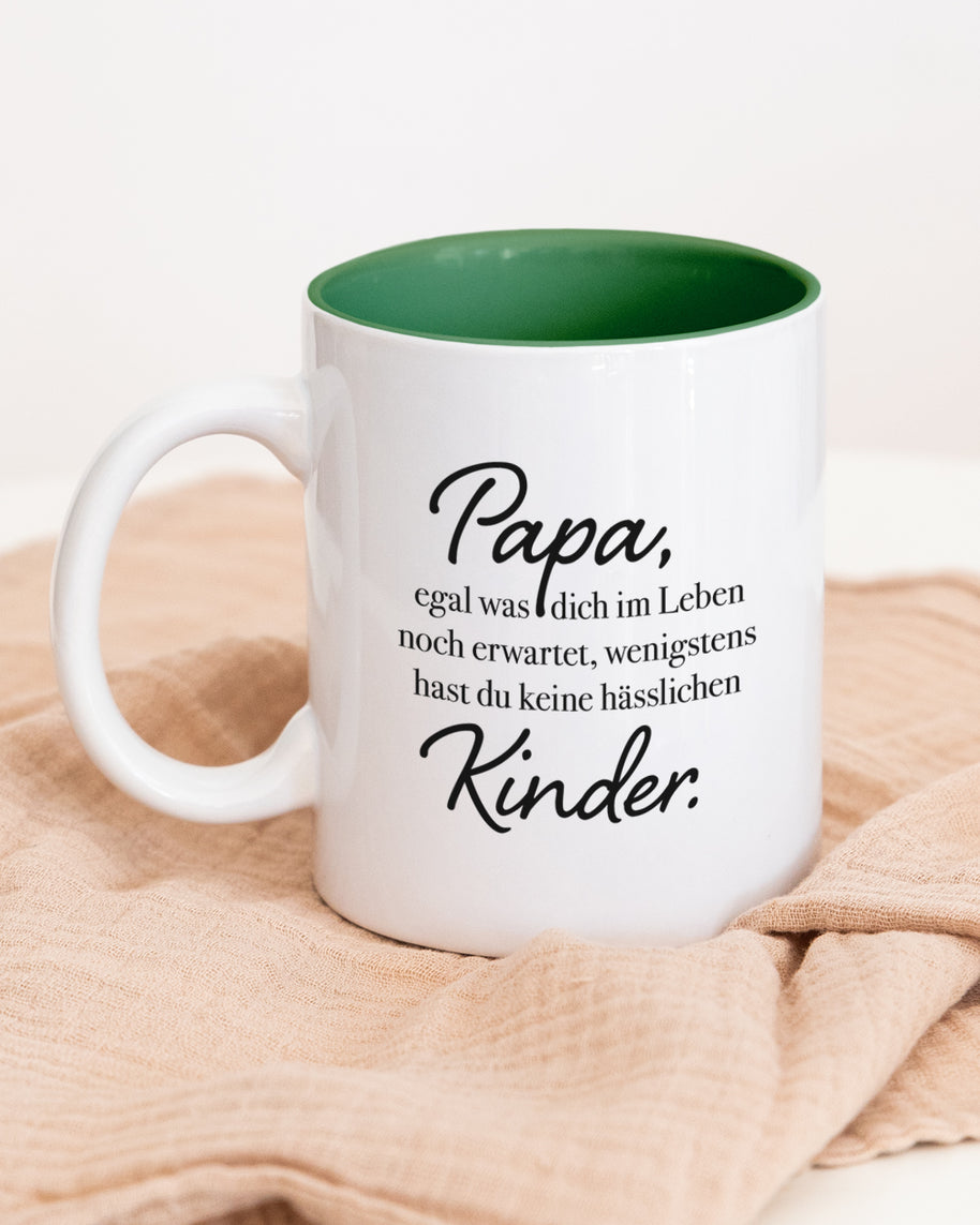 Tasse Weiß Innen Grün Papa keine hässlichen Kinder Geschenk Papa