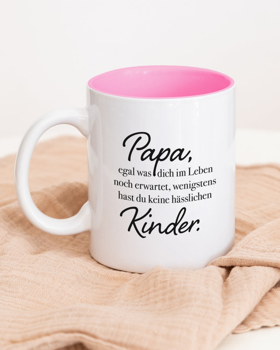 Tasse Weiß Innen Pink Papa keine hässlichen Kinder Geschenk Papa