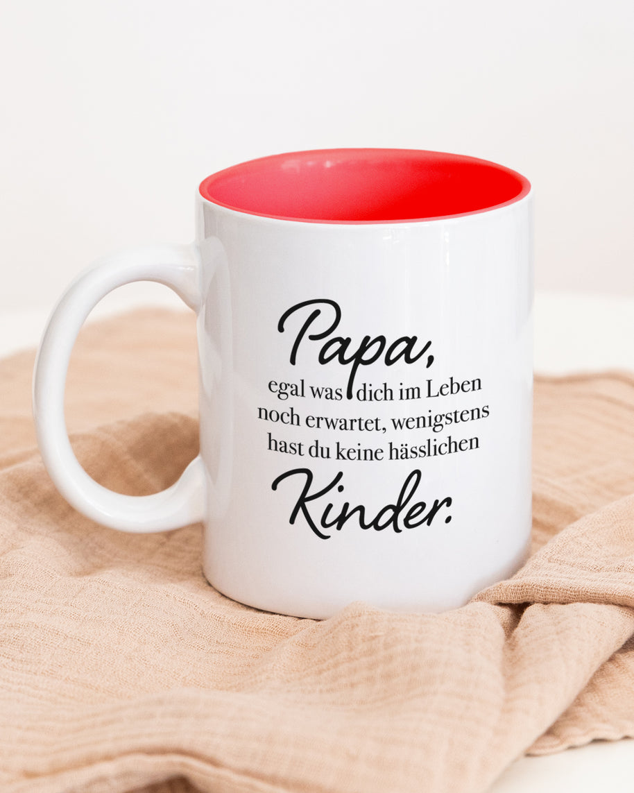Tasse Weiß Innen Rot Papa keine hässlichen Kinder Geschenk Papa