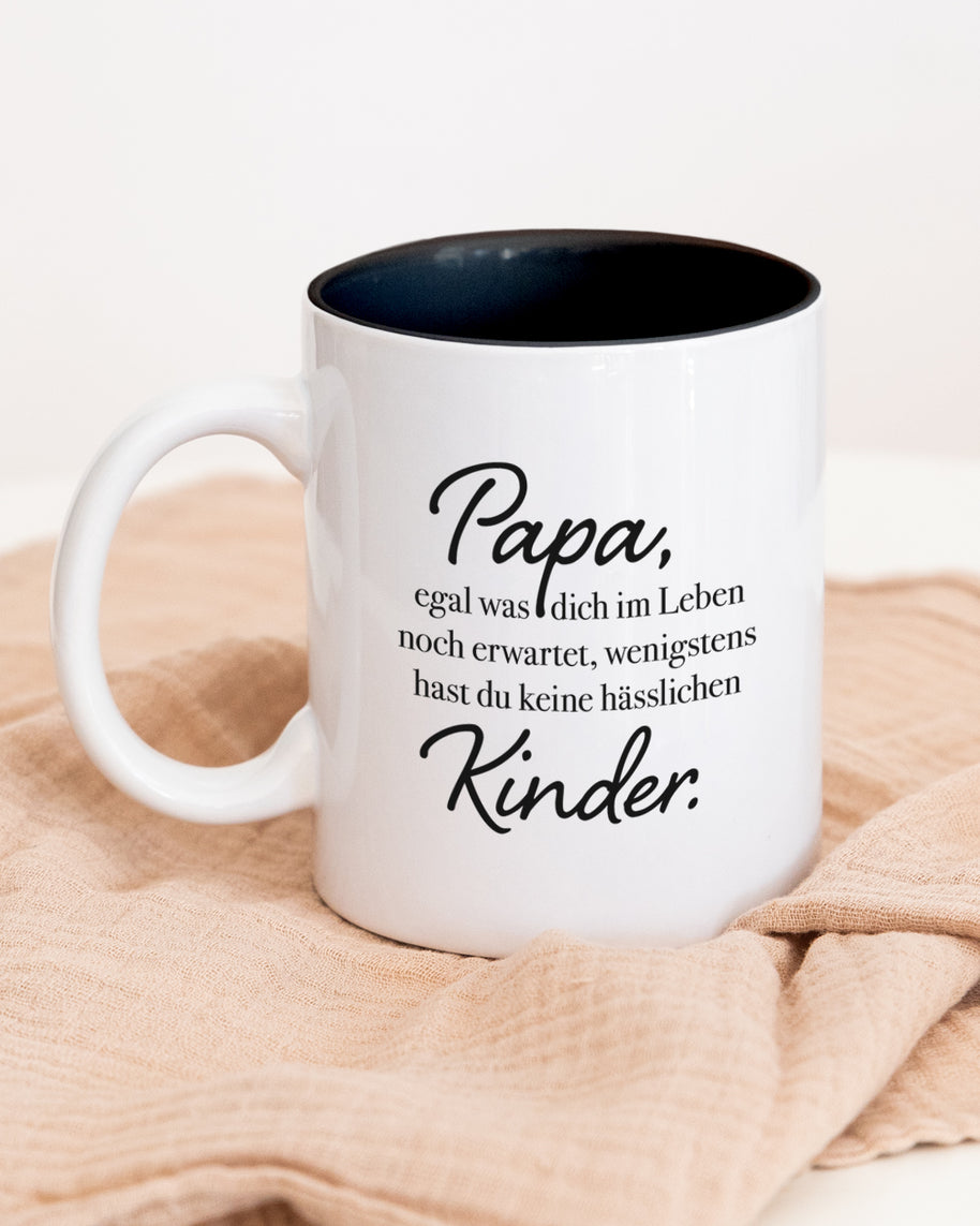 Tasse Weiß Innen Schwarz Papa keine hässlichen Kinder Geschenk Papa