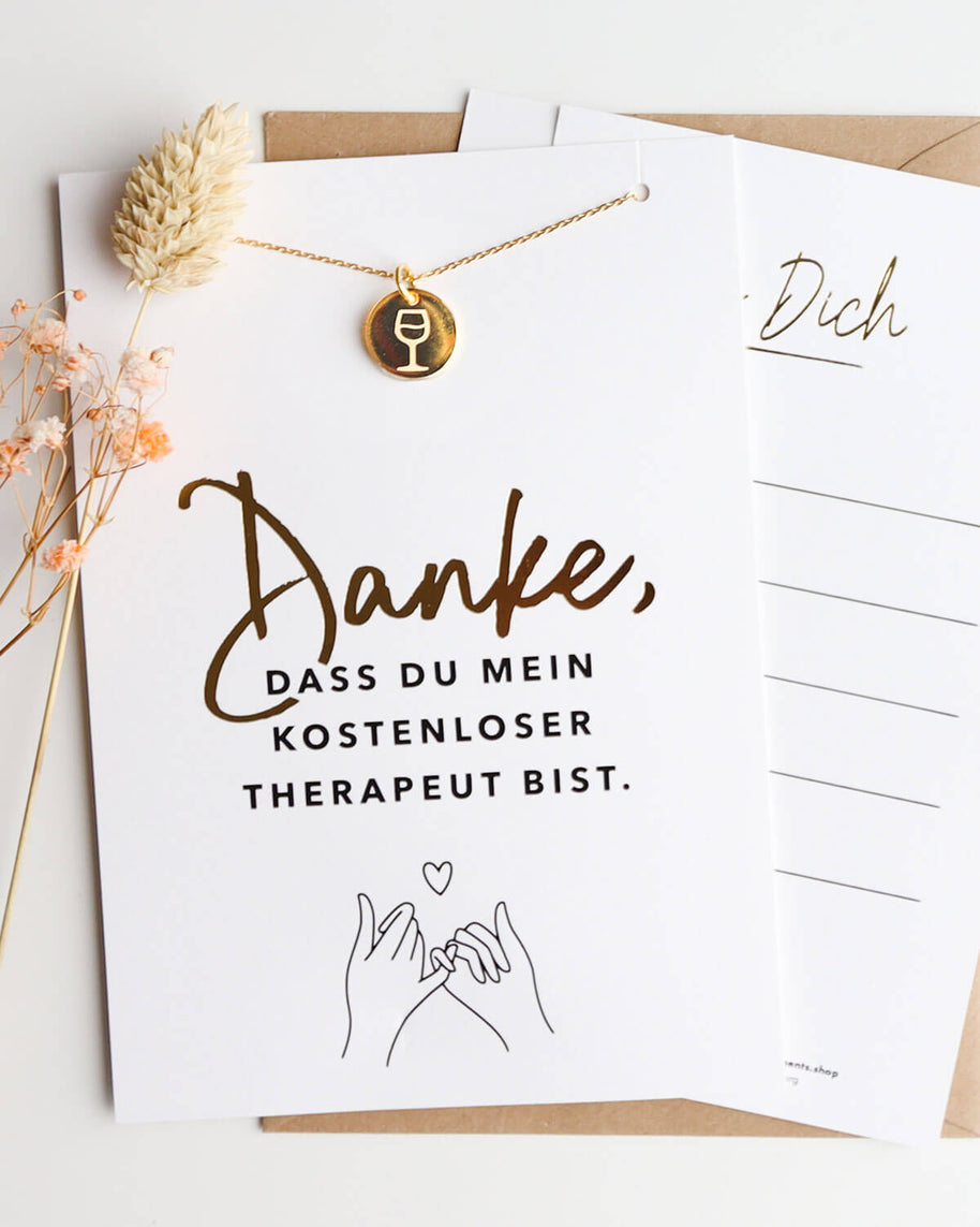Weinglas - Halskette Gold mit Karte
