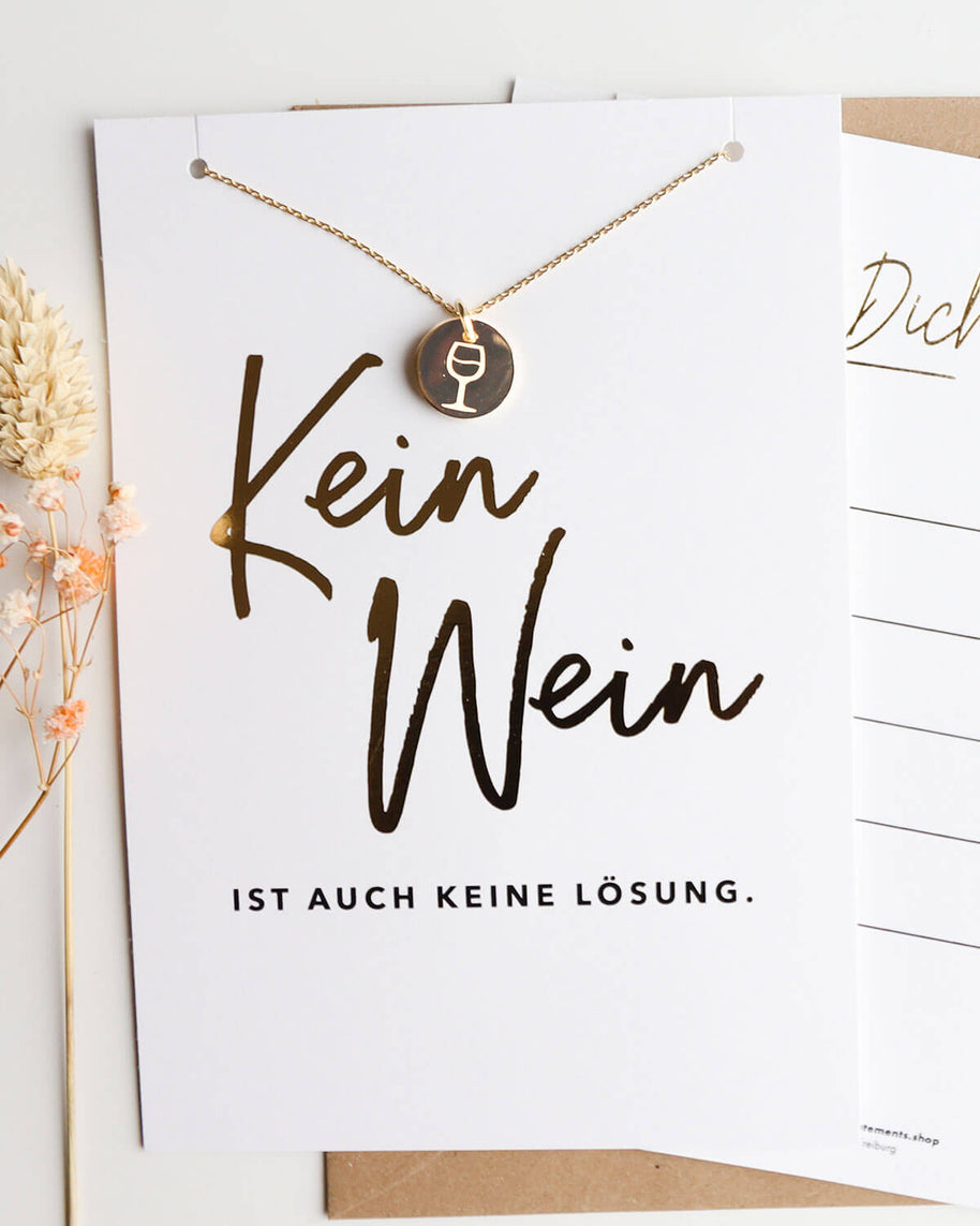 Weinglas - Halskette Gold mit Karte
