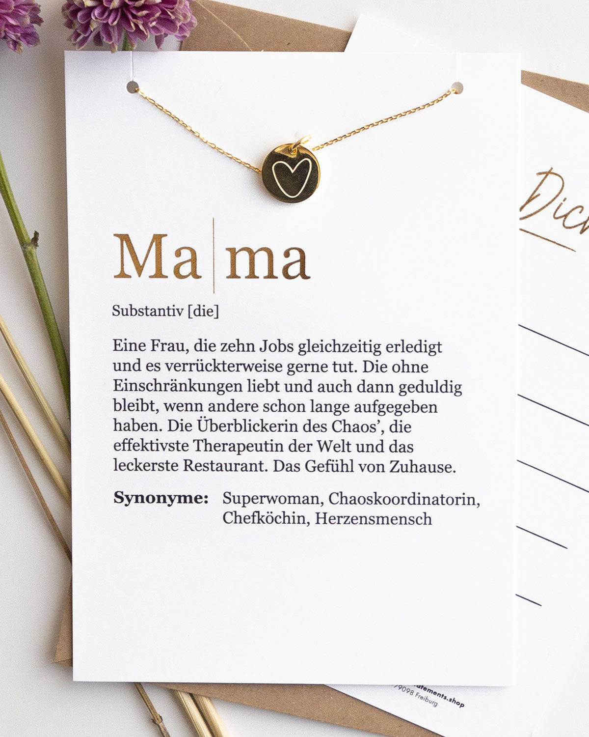 Herz - Halskette Gold mit Karte Definition Mama Halskette Visual Statements®