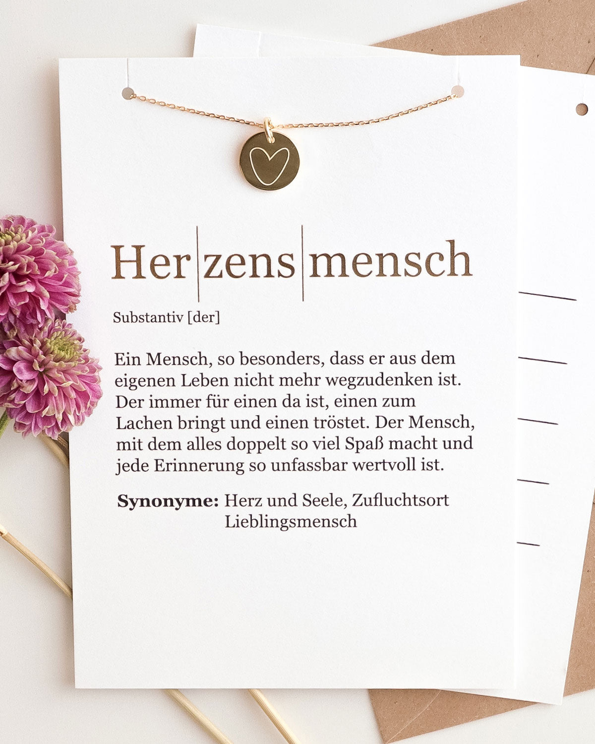 Herz - Halskette Gold mit Karte Definition Herzensmensch Halskette Visual Statements®