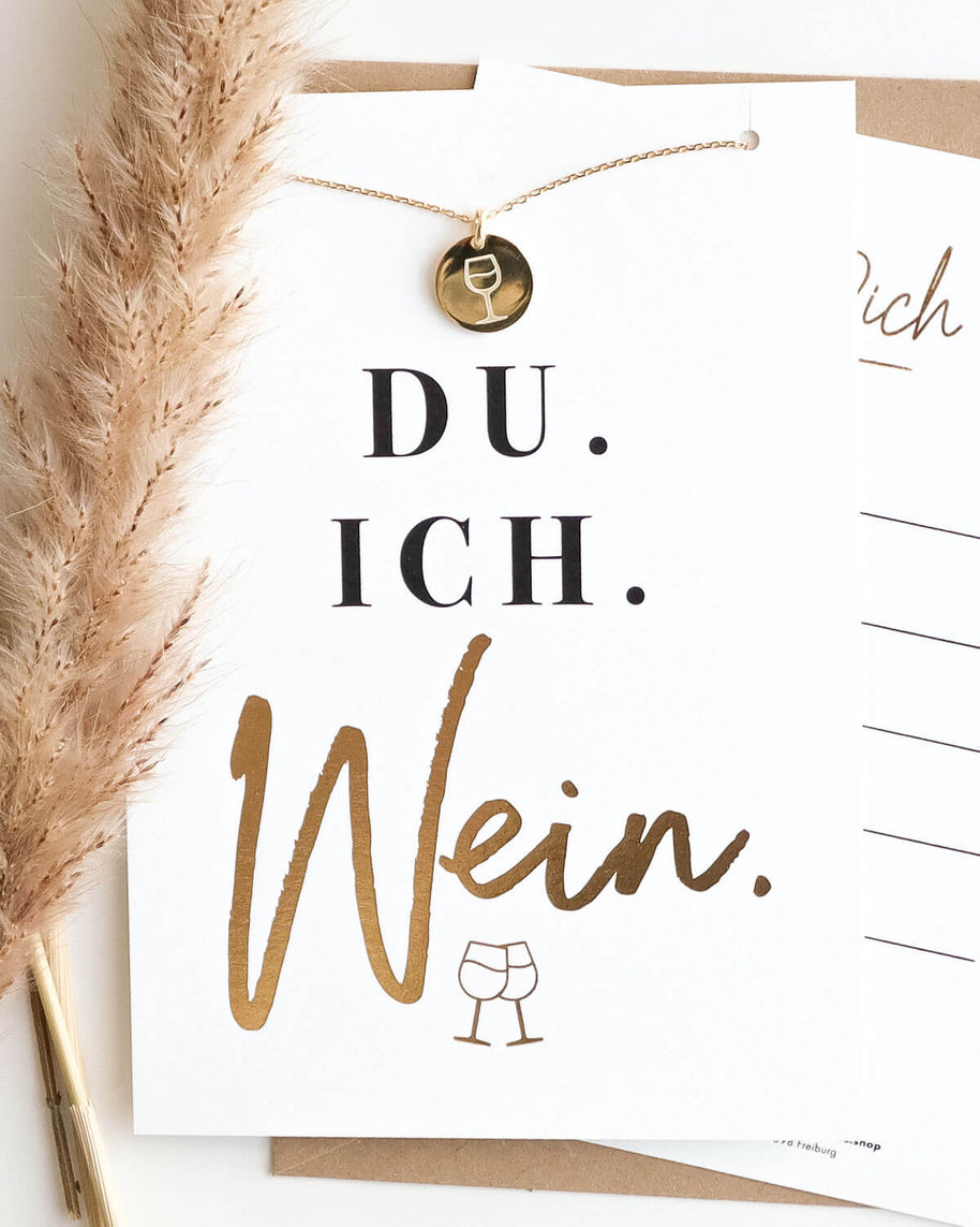 Weinglas - Halskette Gold mit Karte