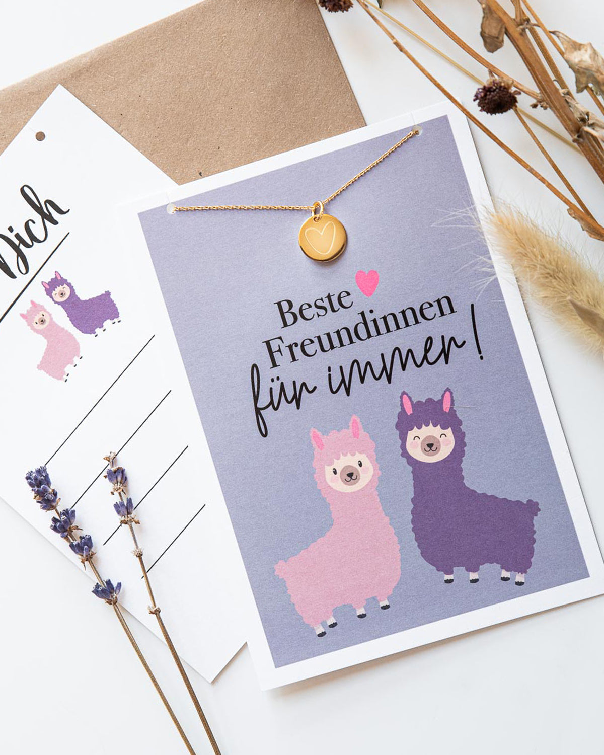 Herz - Halskette Gold mit Karte Beste Freundinnen Halskette Visual Statements®