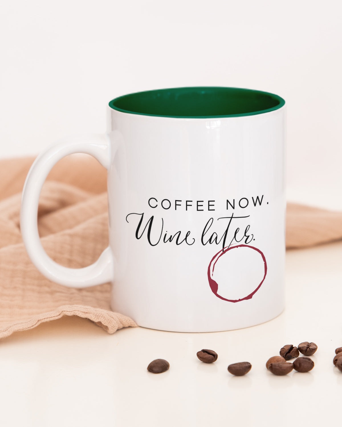 Coffee now, wine later - Tasse Dunkelgrün Tasse Visual Statements®