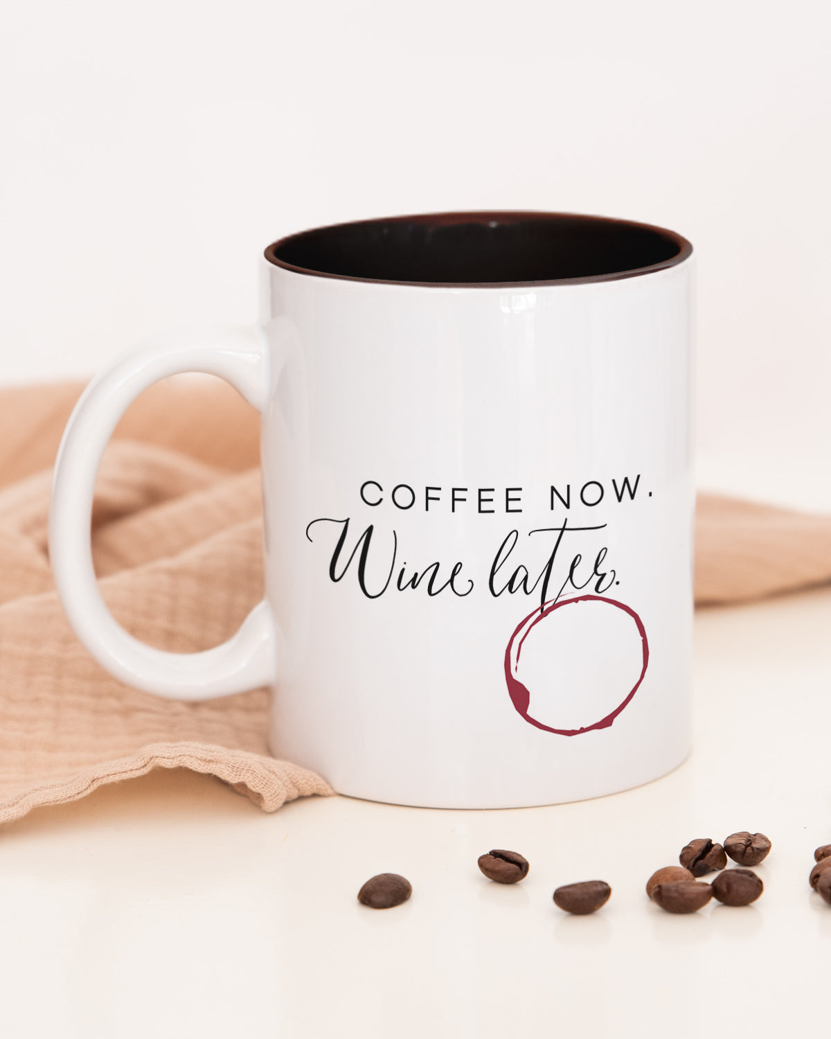 Coffee now, wine later - Tasse Schwarz Tasse Visual Statements®