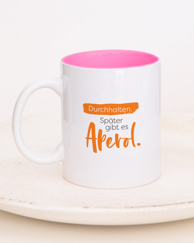 Motiv: Später gibt es Aperol - VS" Tasse Pink Tasse VISUAL STATEMENTS