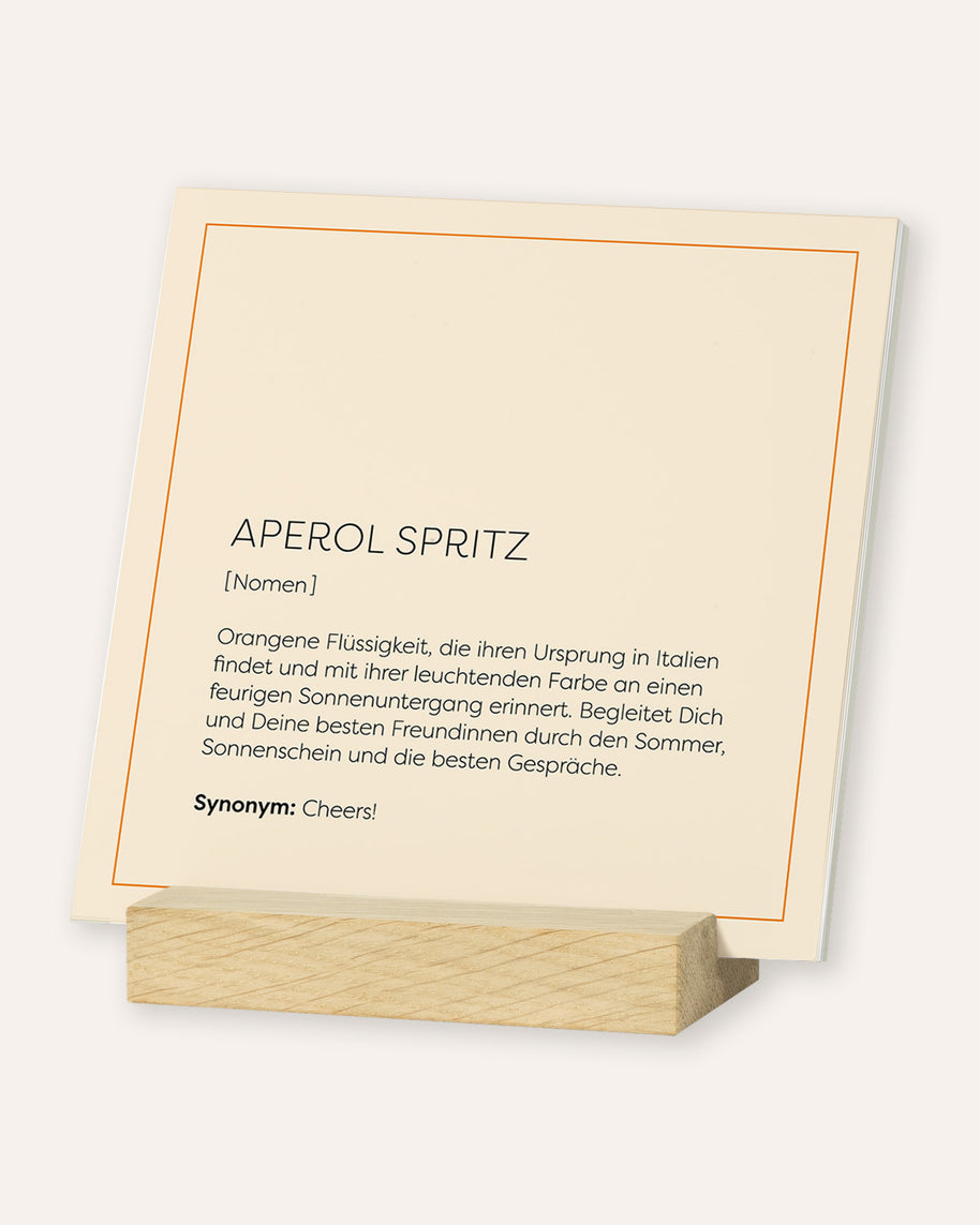 Bin auf Aperol Spritztour - Karten im Holzaufsteller