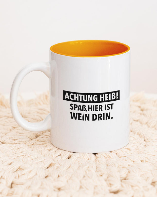 Achtung heiß - Tasse Orange Tasse wrdprn
