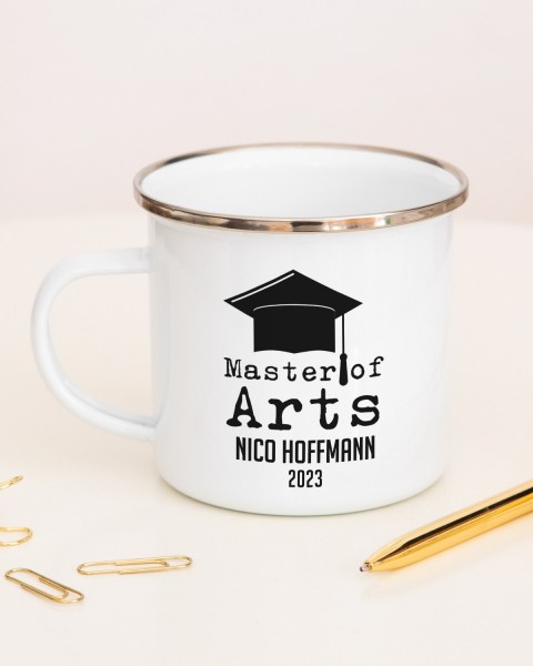 Master of Arts - personalisierbare Emaille Tasse