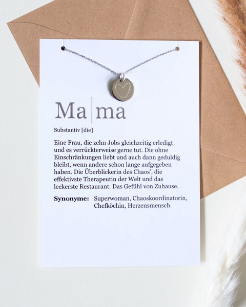 Mama - Herz-Halskette Silber mit Karte